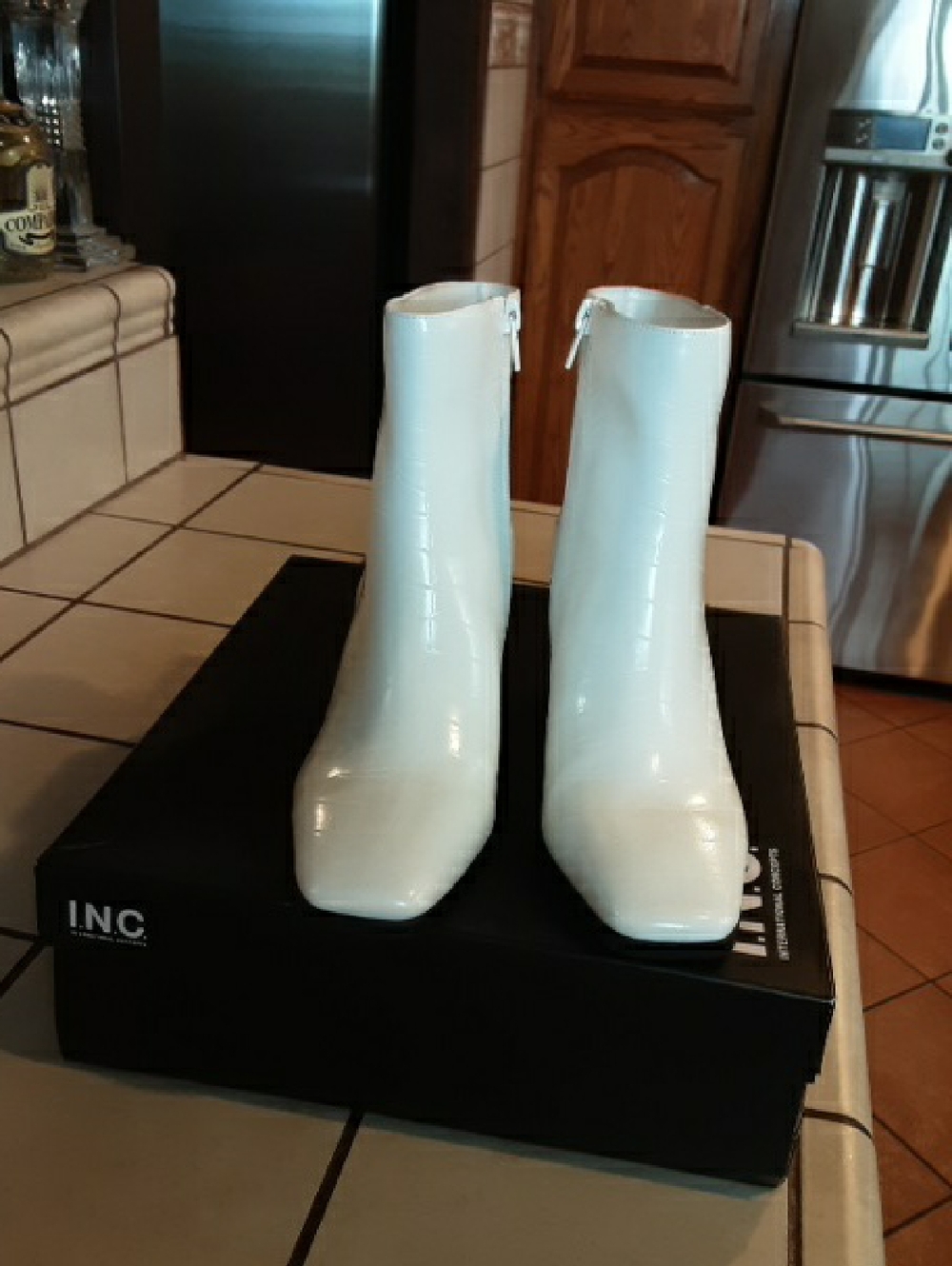 I.N.C. White Patent Ankle Boots